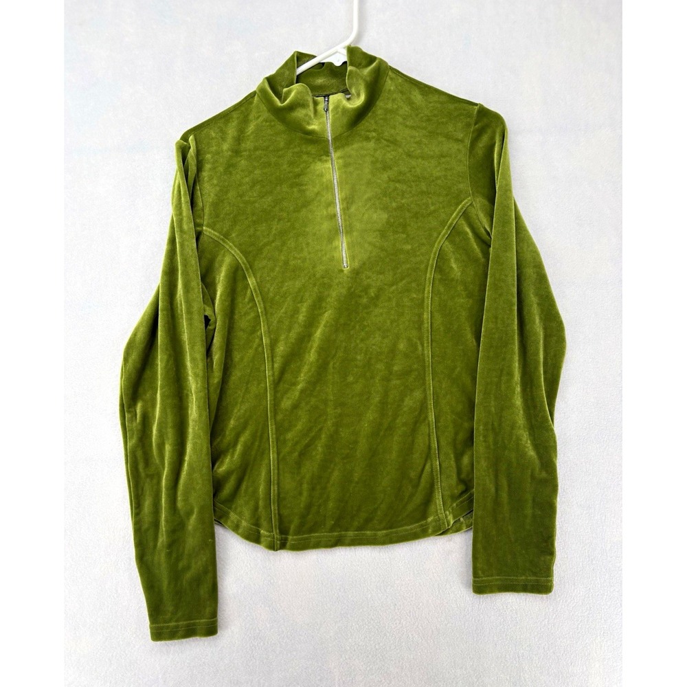 Sno Skins Green Velour 1/4 Zip Mock Neck Pullover Sweatshirt Women's L